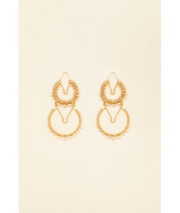 Double brass and pearl hoop earrings Fin de série