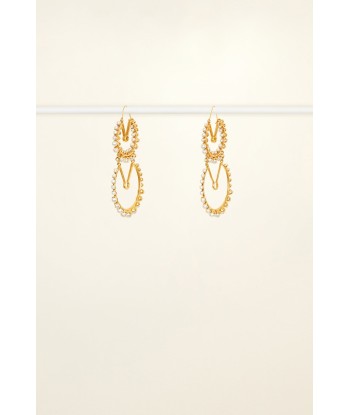 Double brass and pearl hoop earrings Fin de série