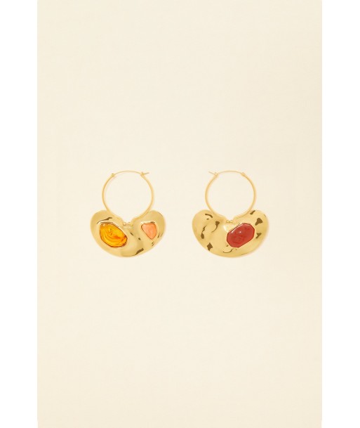 Small hammered brass and stone hoop earrings ou a consommer sur place