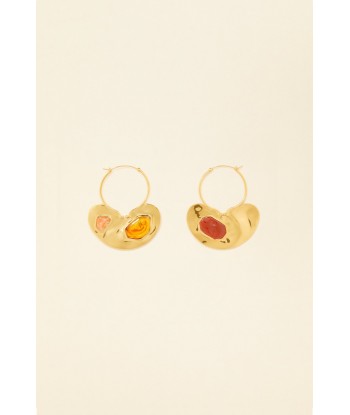 Small hammered brass and stone hoop earrings ou a consommer sur place