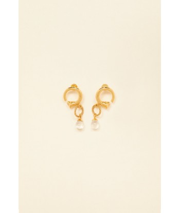 Small brass and pearl hoop earrings l'achat 