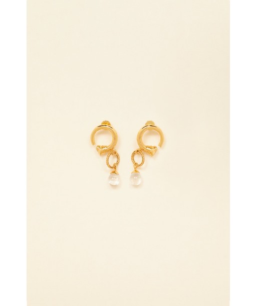 Small brass and pearl hoop earrings l'achat 