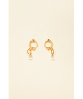 Small brass and pearl hoop earrings l'achat 