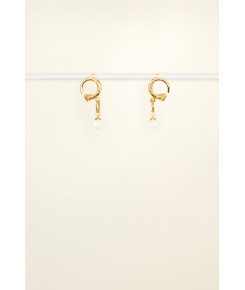 Small brass and pearl hoop earrings l'achat 