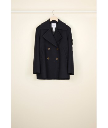 Jewelled logo peacoat en stock