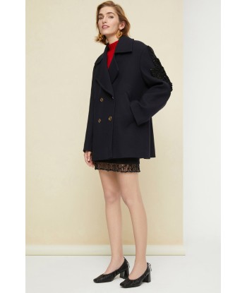 Jewelled logo peacoat en stock