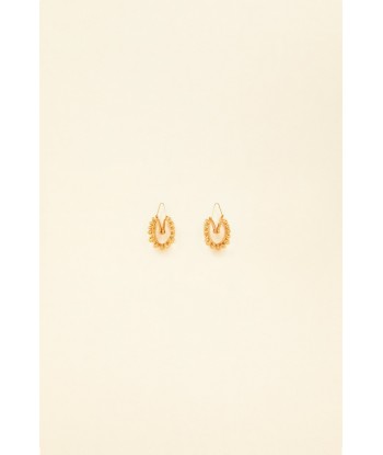 Gold brass and pearl hoop earrings outlet