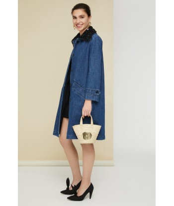 Jewelled collar denim overcoat 2024