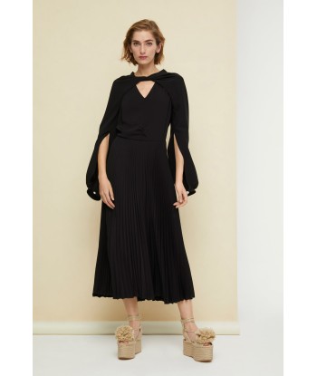 Twisted neckline pleated midi dress la colonne vertébrale