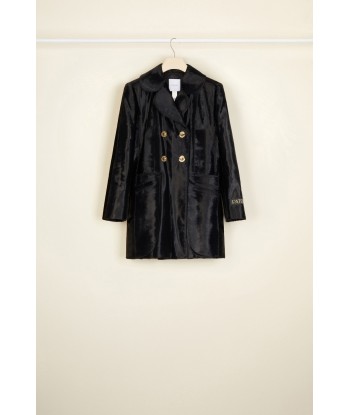 Longline double-breasted faux ponyskin jacket meilleur choix