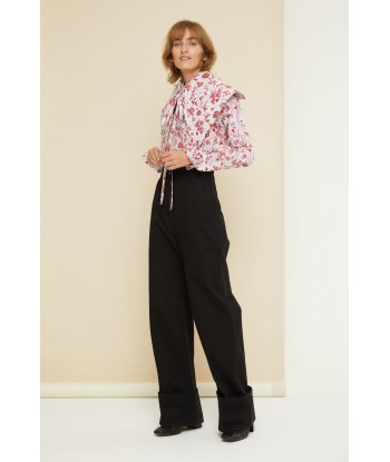 Cuffed wide-leg trousers in organic denim en linge