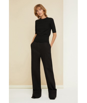 Cuffed wide-leg trousers in organic denim en linge