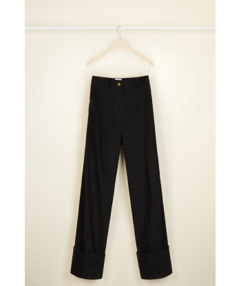 Cuffed wide-leg trousers in organic denim en linge