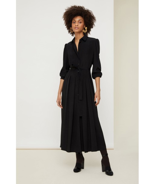 Pleated silk midi shirt dress 50-70% off 