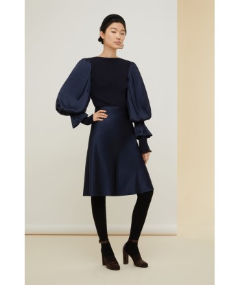 Puff sleeve satin and wool dress Fin de série