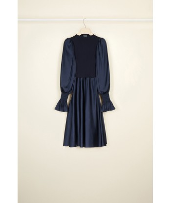 Puff sleeve satin and wool dress Fin de série