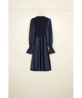 Puff sleeve satin and wool dress Fin de série