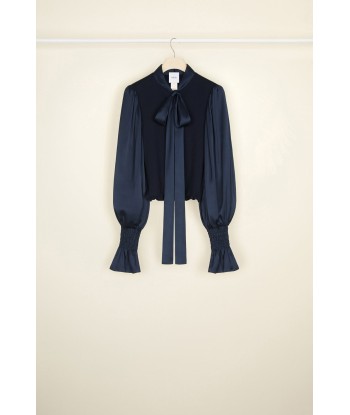 Puff sleeve satin and wool blouse de votre