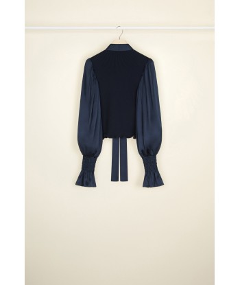 Puff sleeve satin and wool blouse de votre