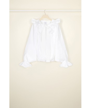 Drawstring puff sleeve top in organic poplin soldes