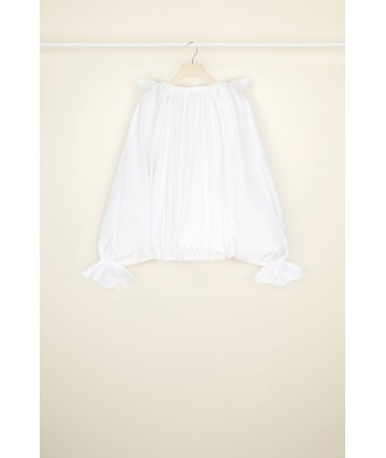 Drawstring puff sleeve top in organic poplin soldes