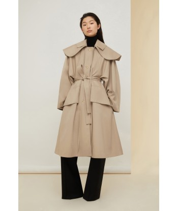 Oversized belted coat in organic gabardine with detachable collar acheter