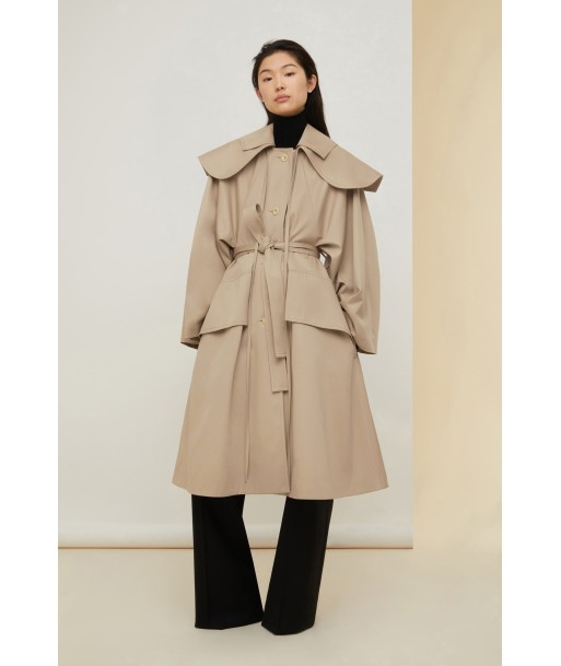 Oversized belted coat in organic gabardine with detachable collar acheter