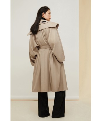 Oversized belted coat in organic gabardine with detachable collar acheter