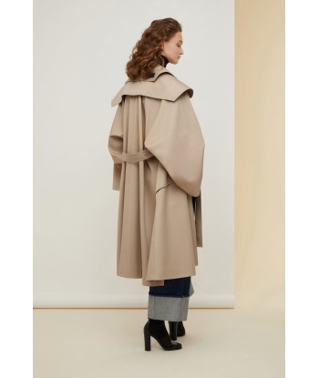 Oversized belted coat in organic gabardine with detachable collar acheter