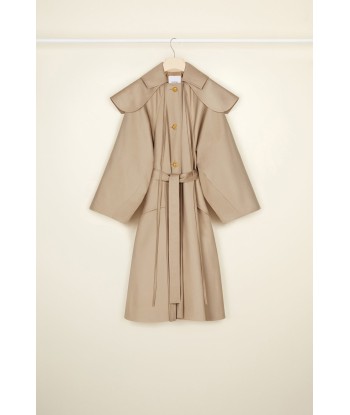 Oversized belted coat in organic gabardine with detachable collar acheter