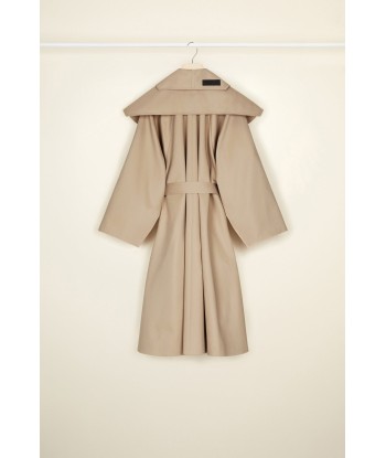 Oversized belted coat in organic gabardine with detachable collar acheter