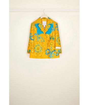 Guipure-embellished box jacket in printed organic tweed de France