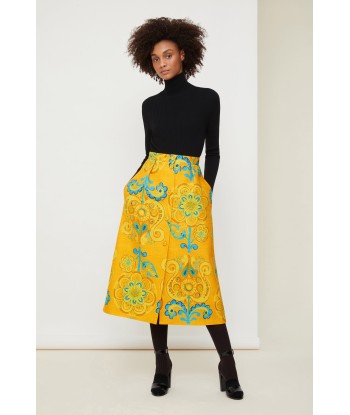 Button midi skirt in printed organic tweed commande en ligne