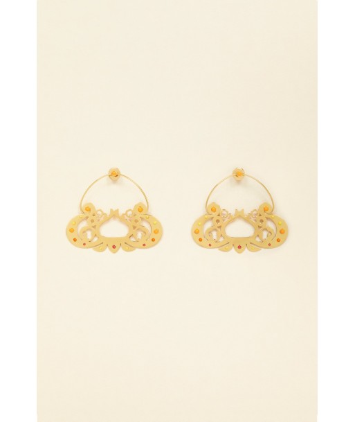 Large cut-out hoop earrings in gold-plated brass and pearls shop