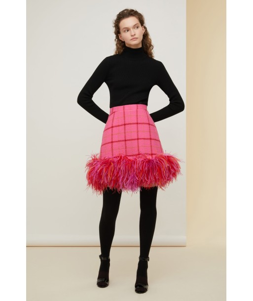 Feather hem checked wool mini skirt d'Europe débarque