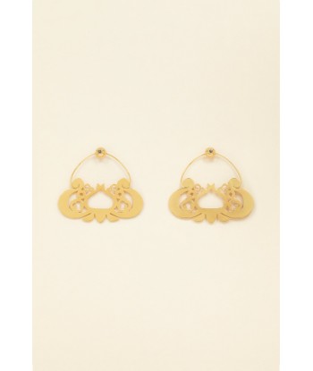 Large cut-out hoop earrings in gold-plated brass and pearls shop