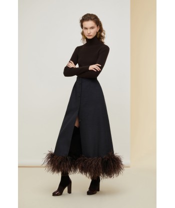 Feather hem button midi skirt in organic tweed Les magasins à Paris