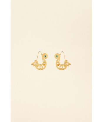 Asymmetrical cut-out hoop earrings in gold-plated brass and pearls pas cher 