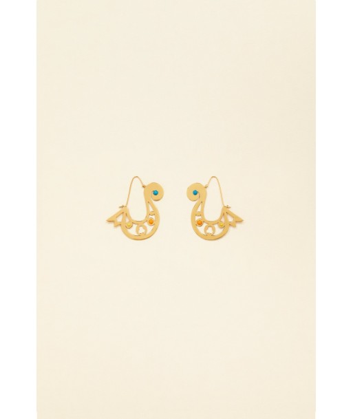 Asymmetrical cut-out hoop earrings in gold-plated brass and pearls pas cher 