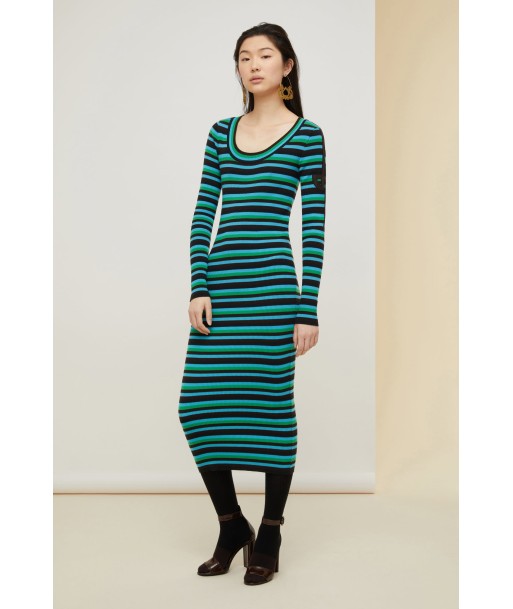 Striped rib knit midi dress brillant des détails fins