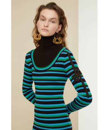 Striped rib knit midi dress brillant des détails fins