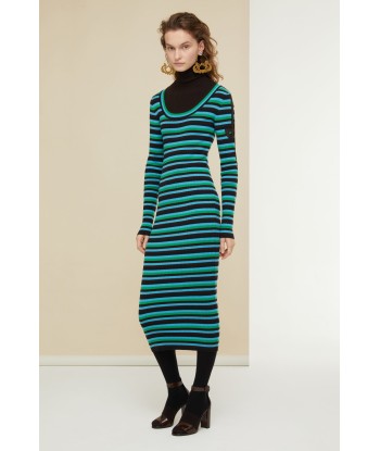 Striped rib knit midi dress brillant des détails fins