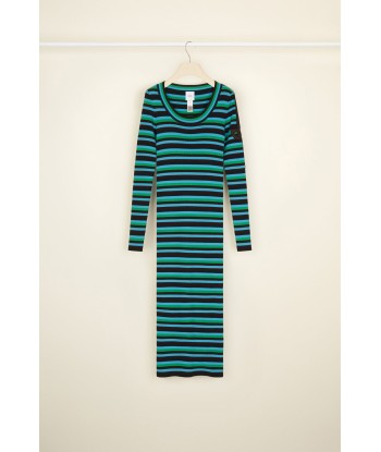 Striped rib knit midi dress brillant des détails fins