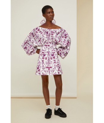 Elasticated mini dress in printed organic cotton Venez acheter