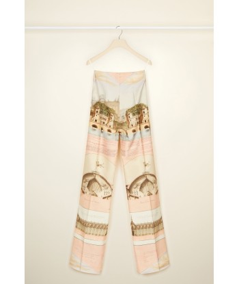 Long tailored trousers in printed organic cotton and wool 2023