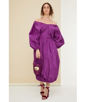 Belted maxi dress in eco-friendly faille Livraison rapide