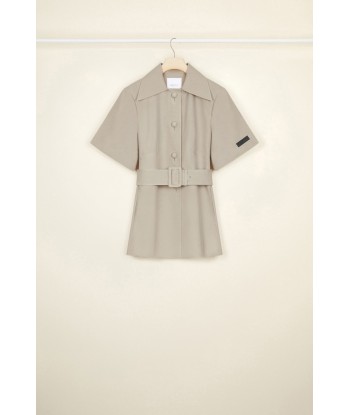 Belted short sleeve jacket in organic cotton and wool rembourrage situé sous