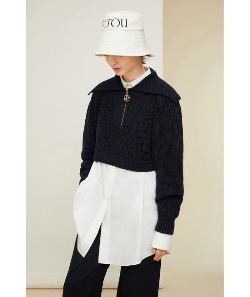 Zip-up sailor collar jumper in eco-friendly wool and cotton 2 - 3 jours ouvrés.