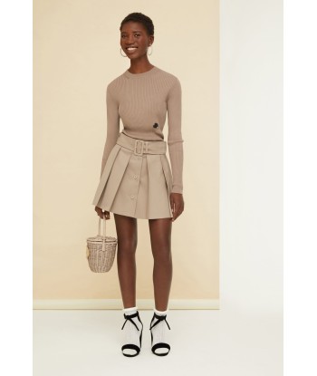 Belted pleated mini skirt in organic cotton brillant des détails fins