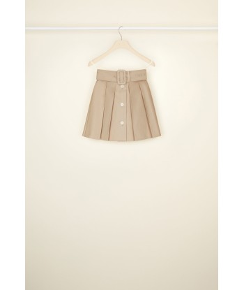 Belted pleated mini skirt in organic cotton brillant des détails fins